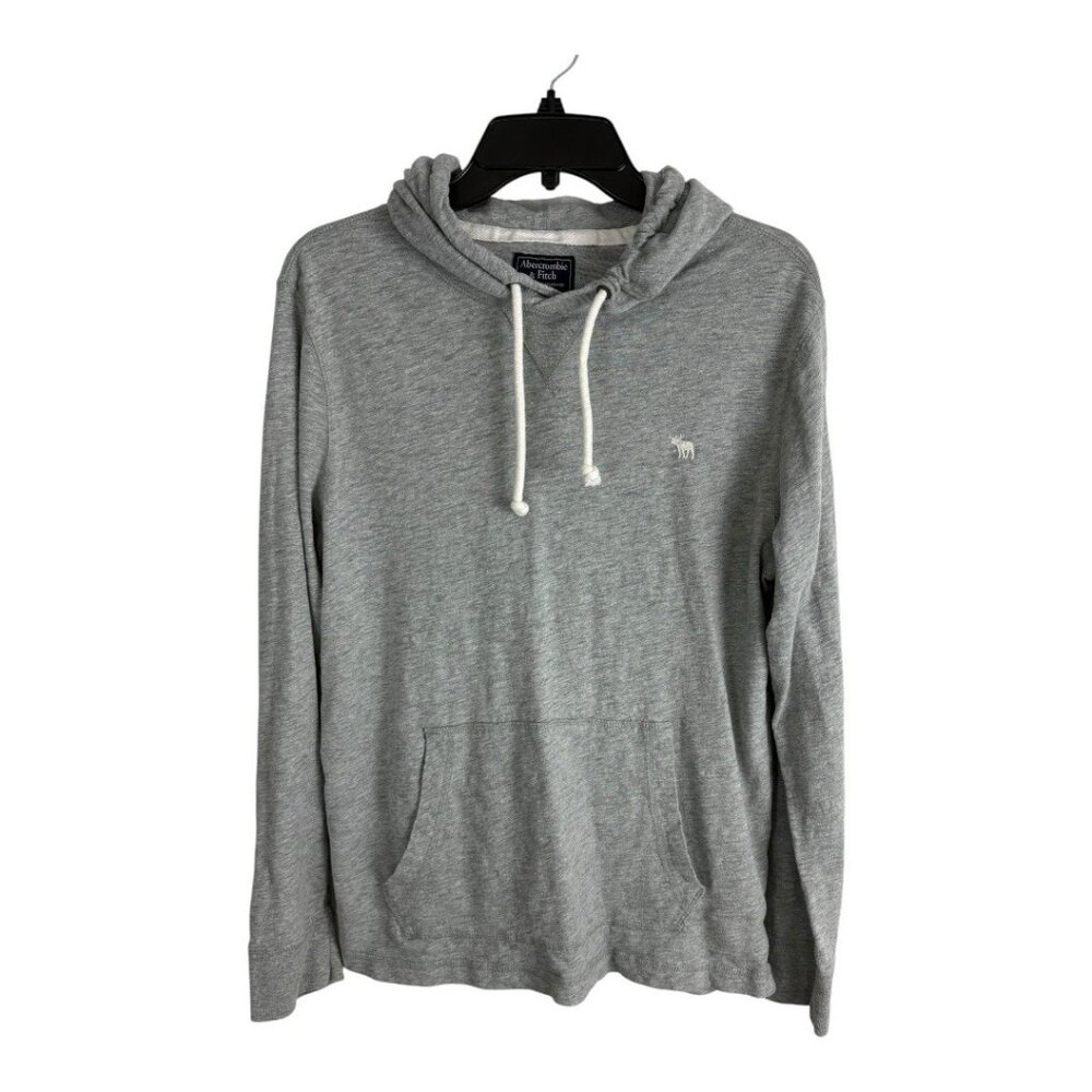 Abercrombie & Fitch Mens Hoodie Size Small Gray Pullover Tie Pockets Long Sleeve